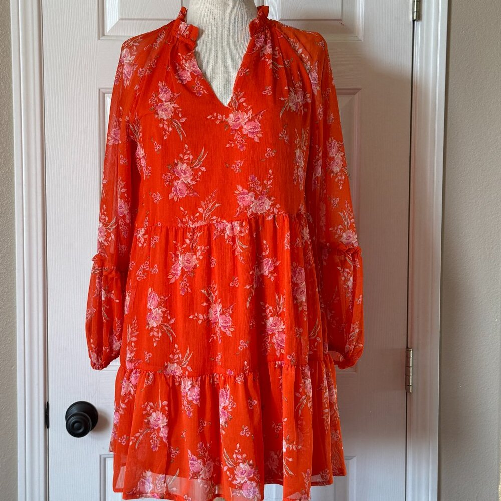 Vince Camuto Floral Flounce Balloon Mini Dress Orange Size S